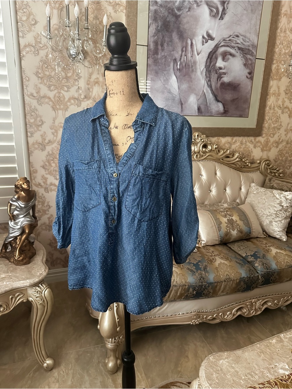 Velvet Heart Blue Dot-Print Button-Front Tunic